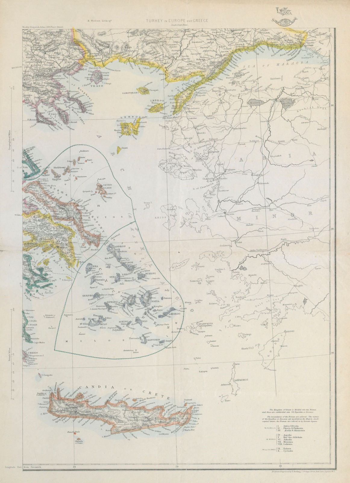 AEGEAN Cyclades Sporades Saronic islands Crete Sea of Marmora. ETTLING c1863 map